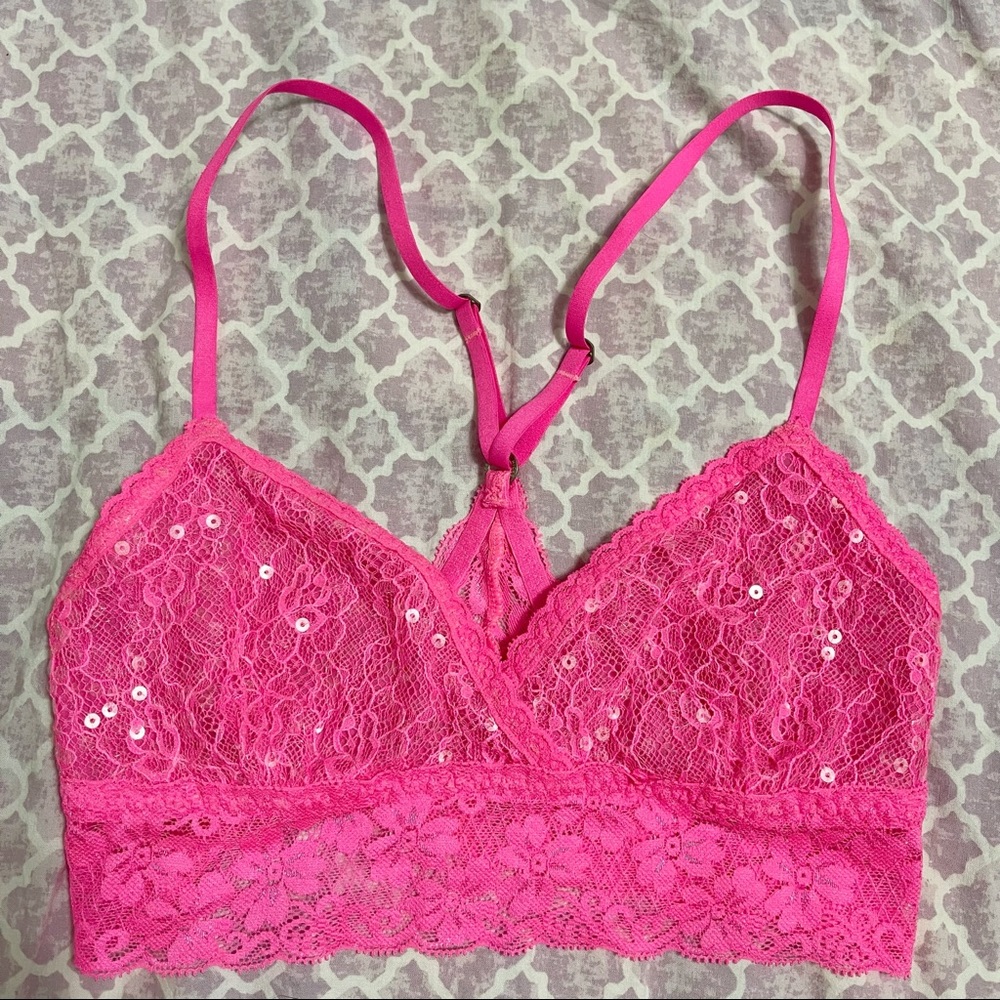 Gilly Hicks Sparkly Floral Lace Unlined Bralette - Size: S